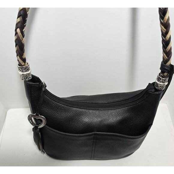 Chic BRIGHTON Barbados Zip Top Hobo Shoulder Bag leather & Braided Strap Black - Picture 12 of 15